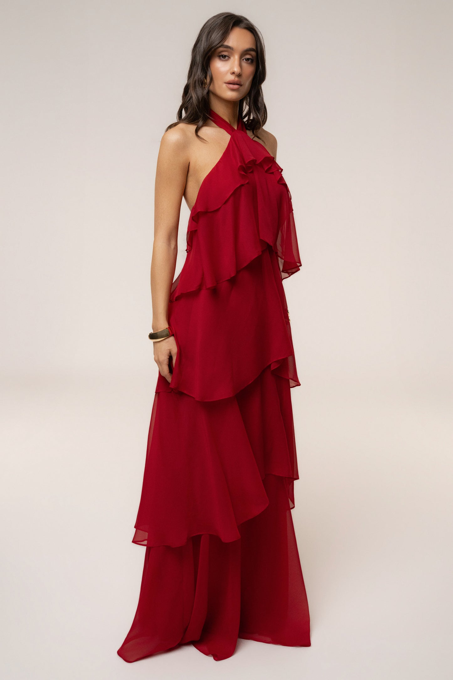 « Tête dans les Nuages » — Robe Longue en Mousseline, Rouge