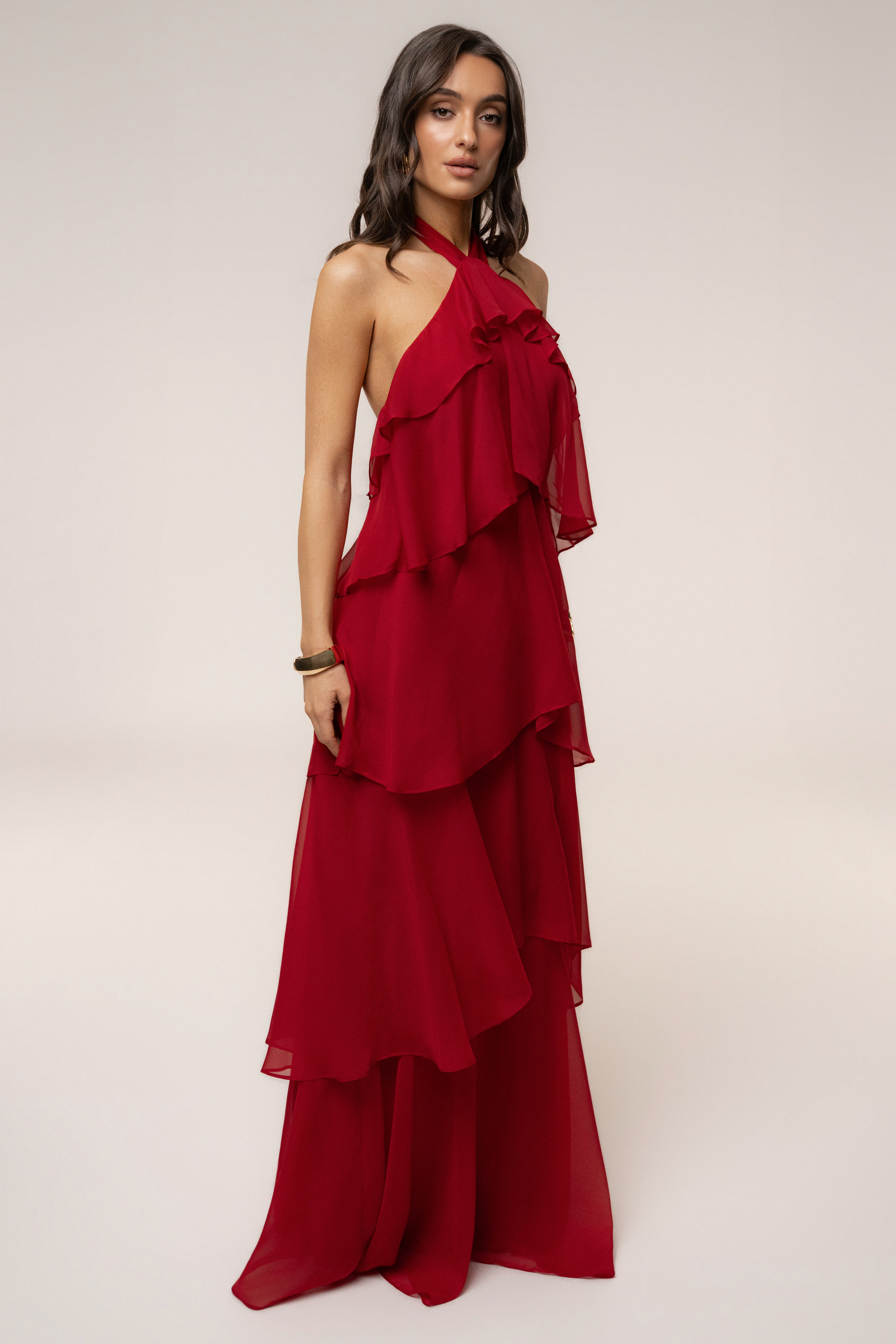 « Tête dans les Nuages » — Robe Longue en Mousseline, Rouge