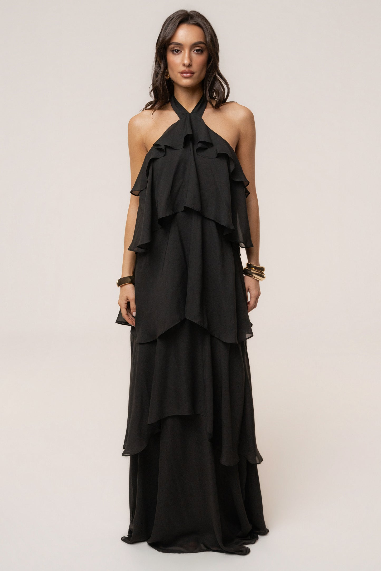 « Tête dans les Nuages » — Robe Longue en Mousseline, Noir