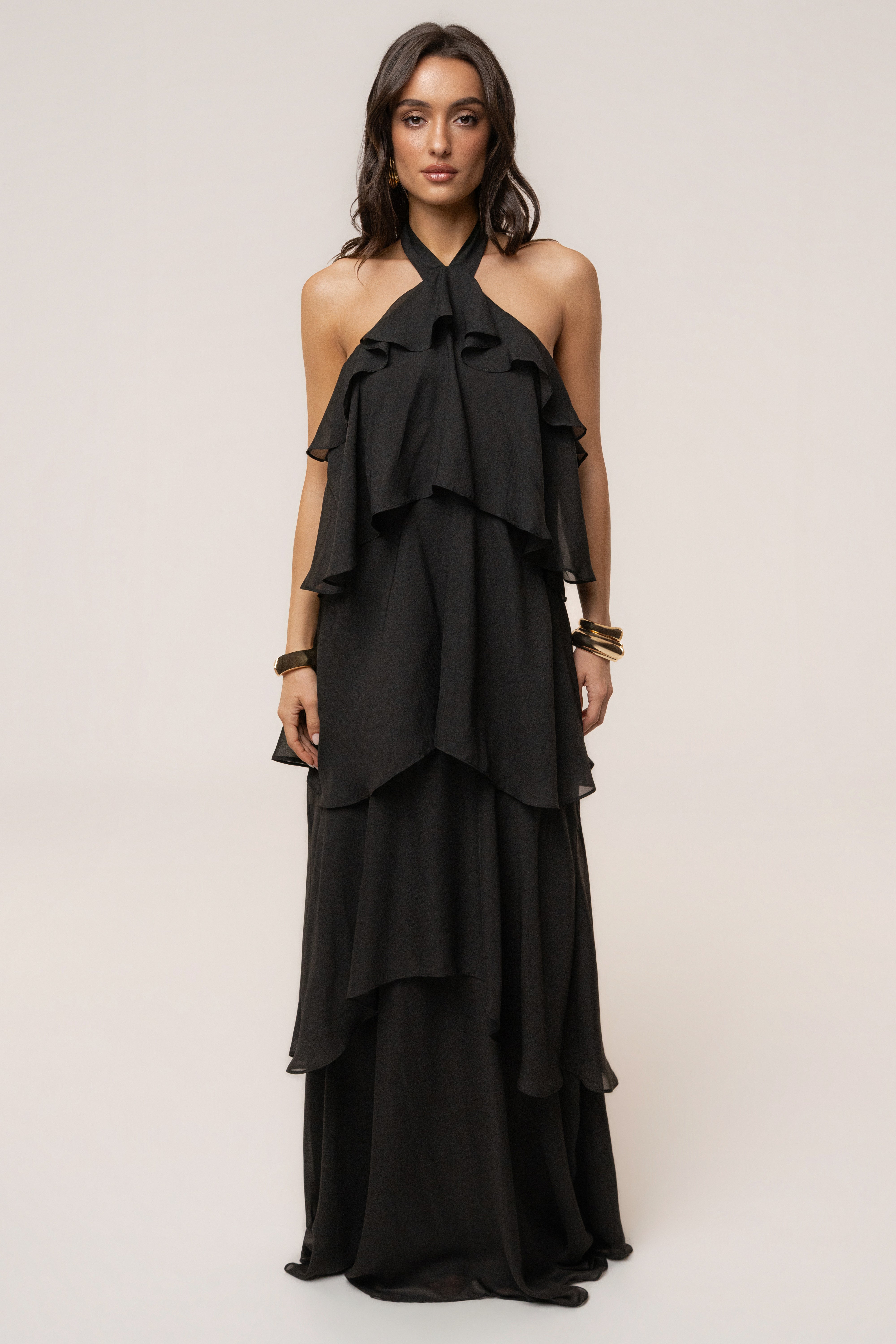 « Tête dans les Nuages » — Robe Longue en Mousseline, Noir