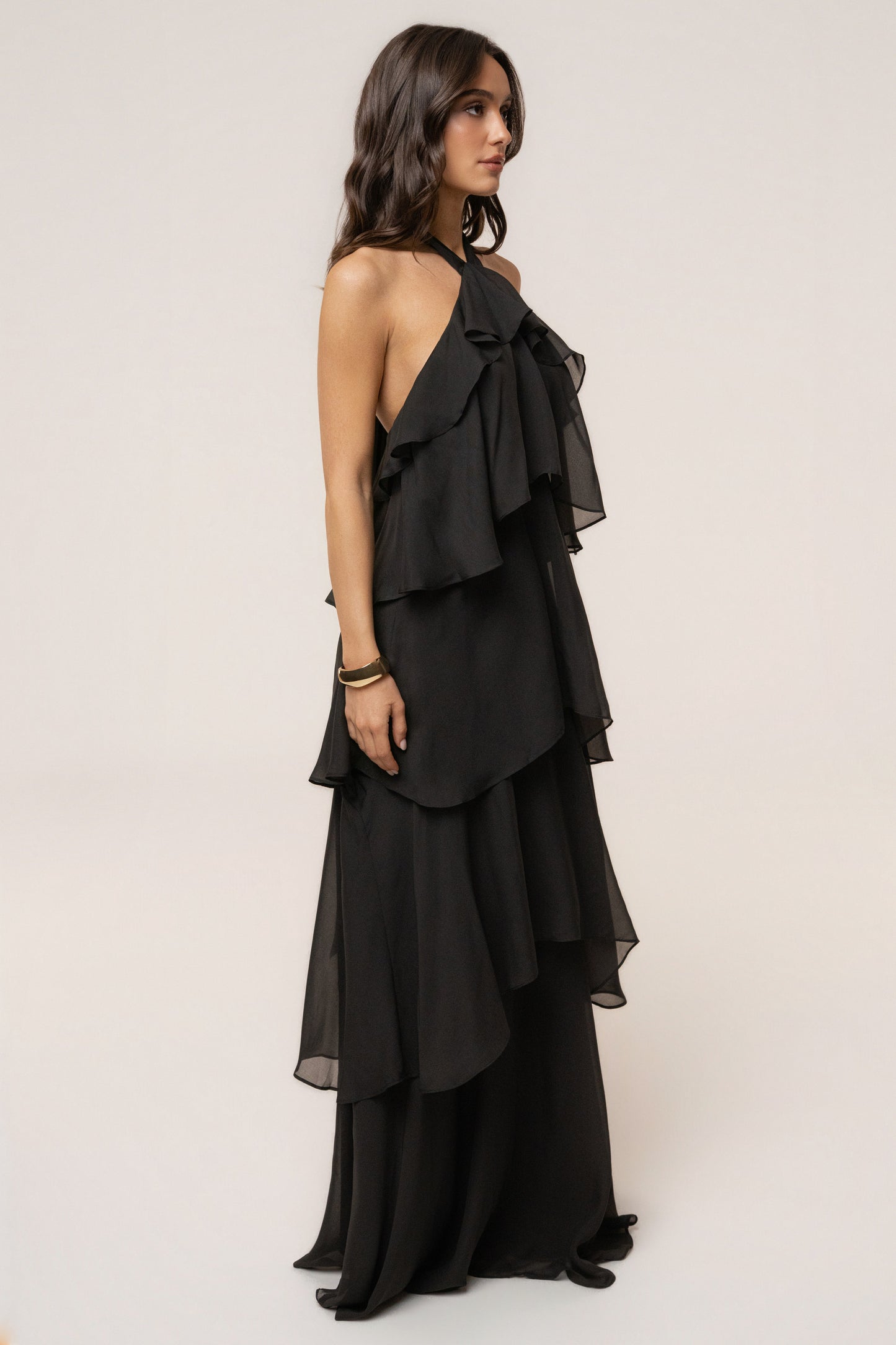 « Tête dans les Nuages » — Robe Longue en Mousseline, Noir