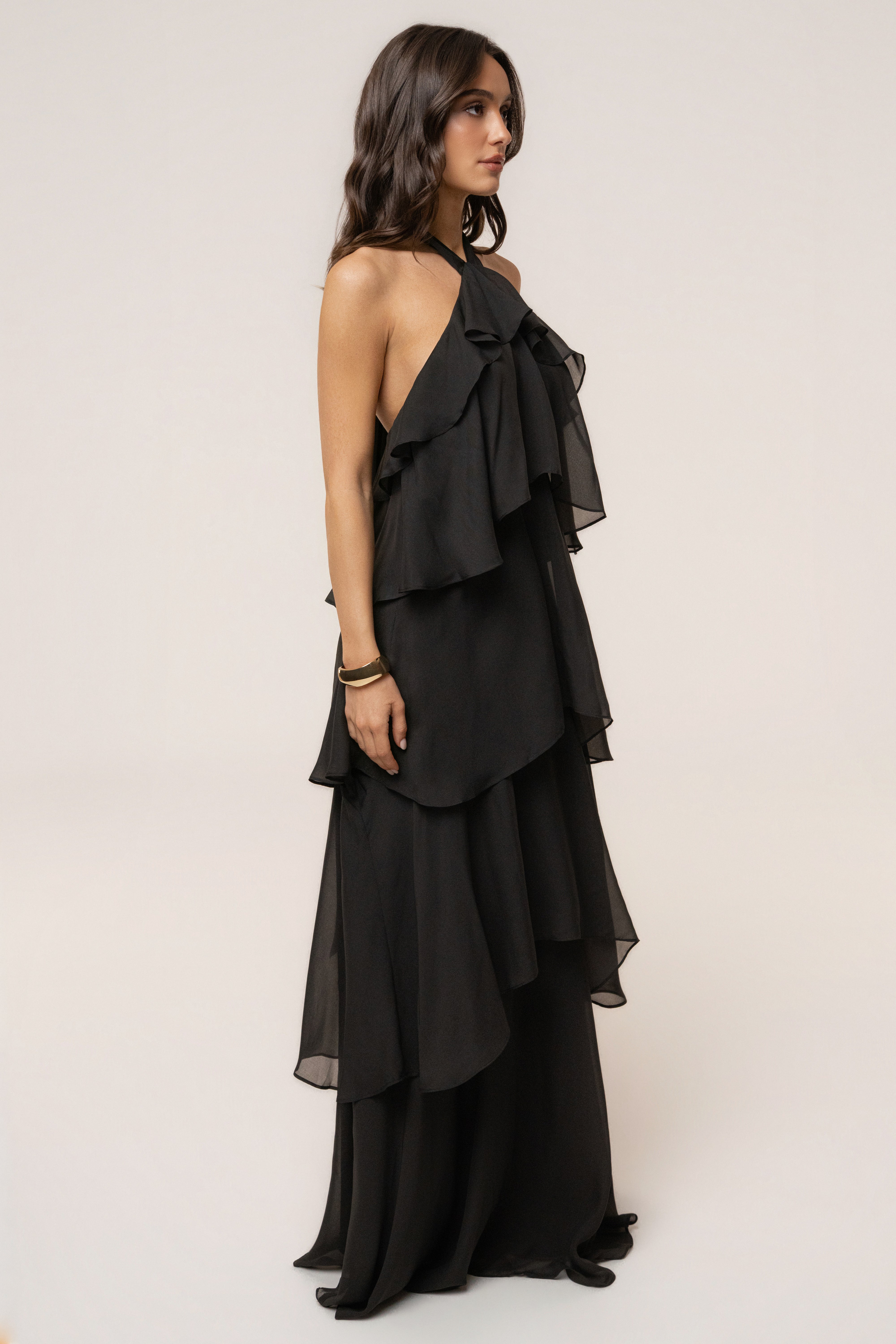 « Tête dans les Nuages » — Robe Longue en Mousseline, Noir