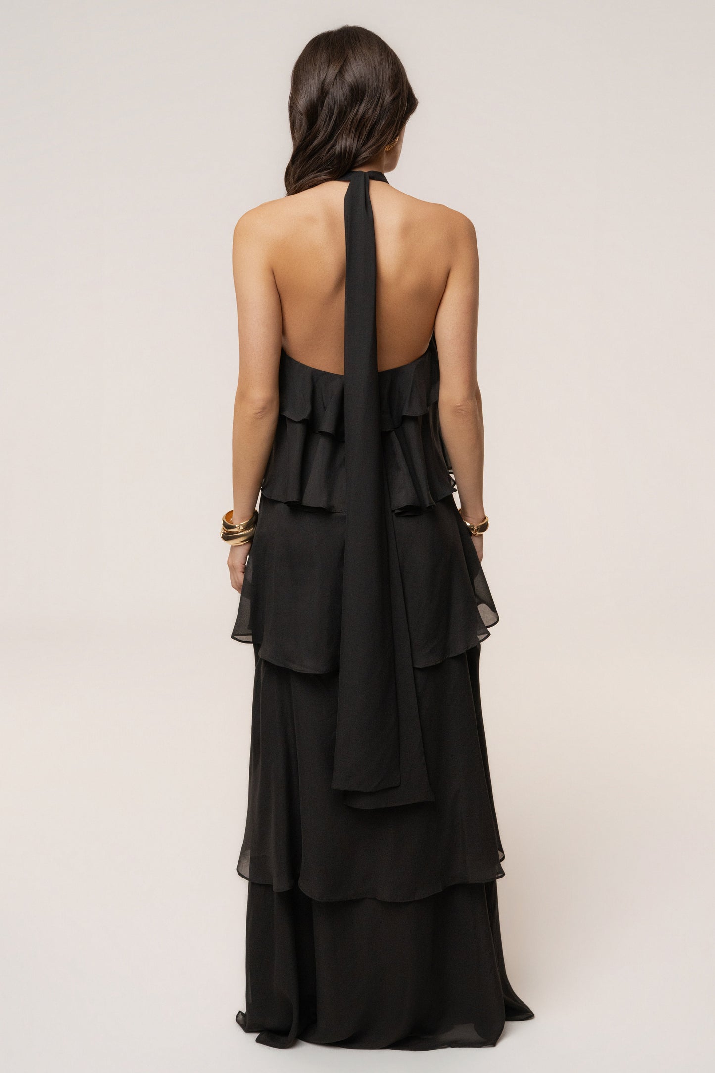 « Tête dans les Nuages » — Robe Longue en Mousseline, Noir