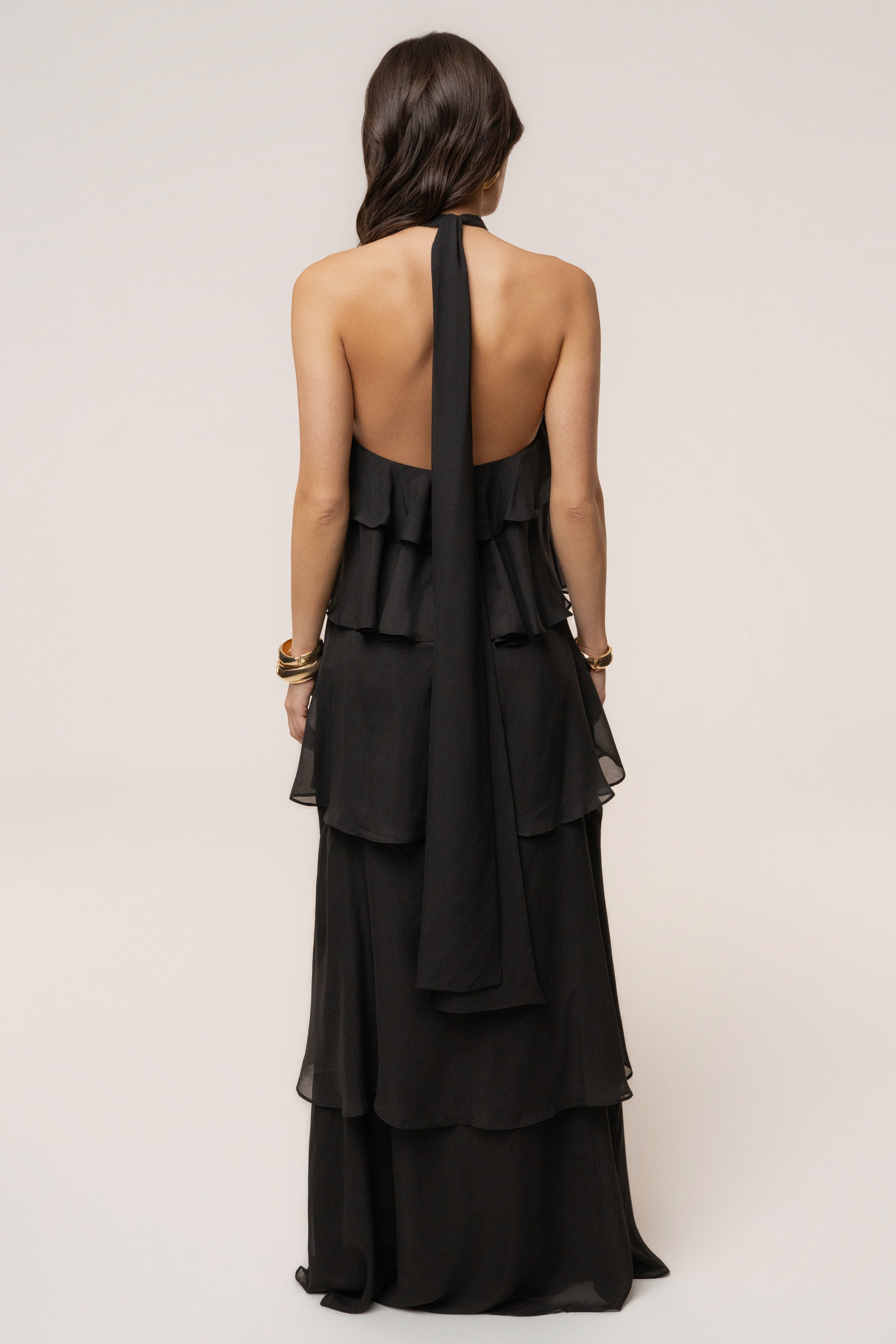 « Tête dans les Nuages » — Robe Longue en Mousseline, Noir