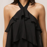 « Tête dans les Nuages » — Robe Longue en Mousseline, Noir