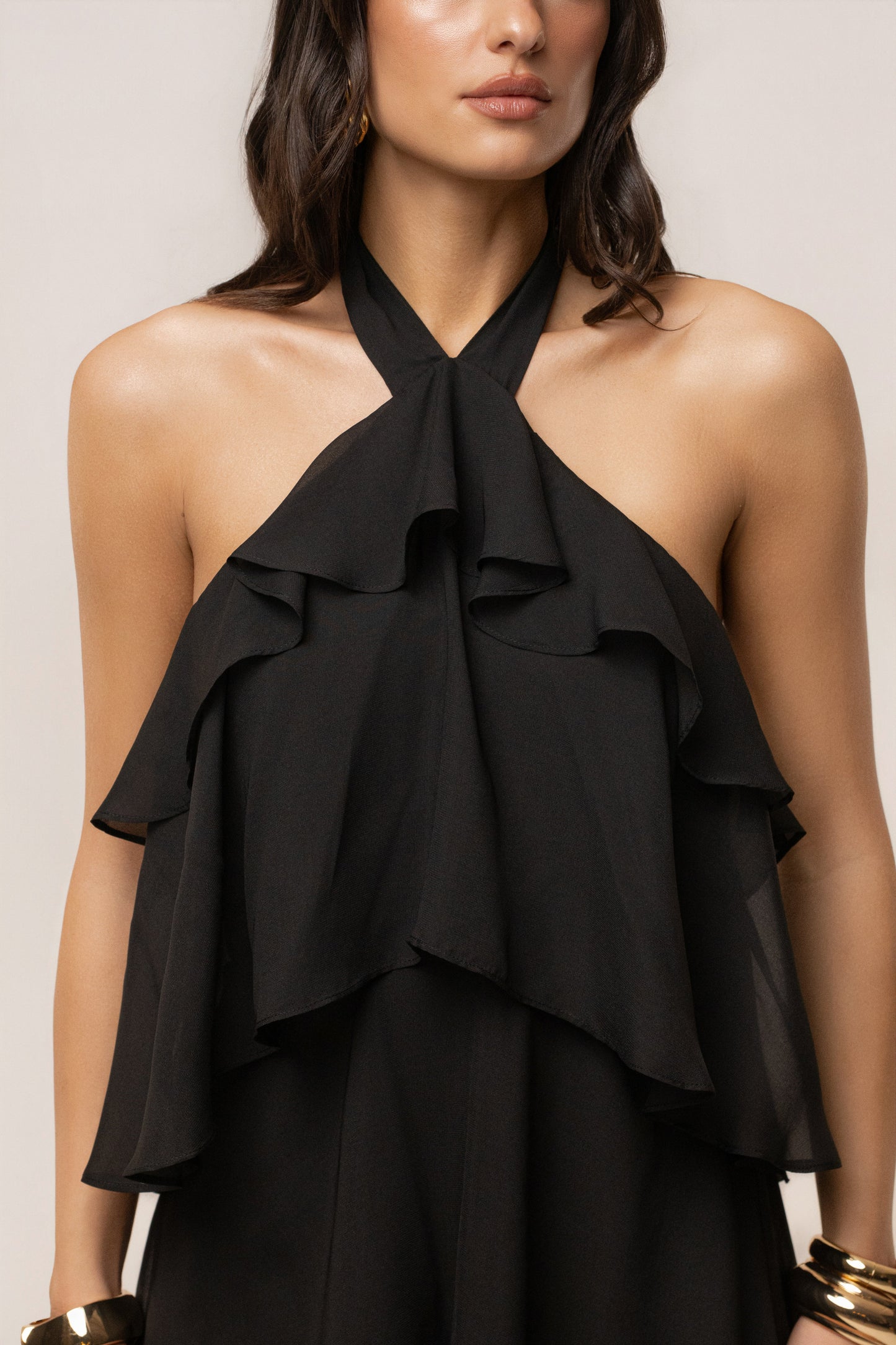 « Tête dans les Nuages » — Robe Longue en Mousseline, Noir