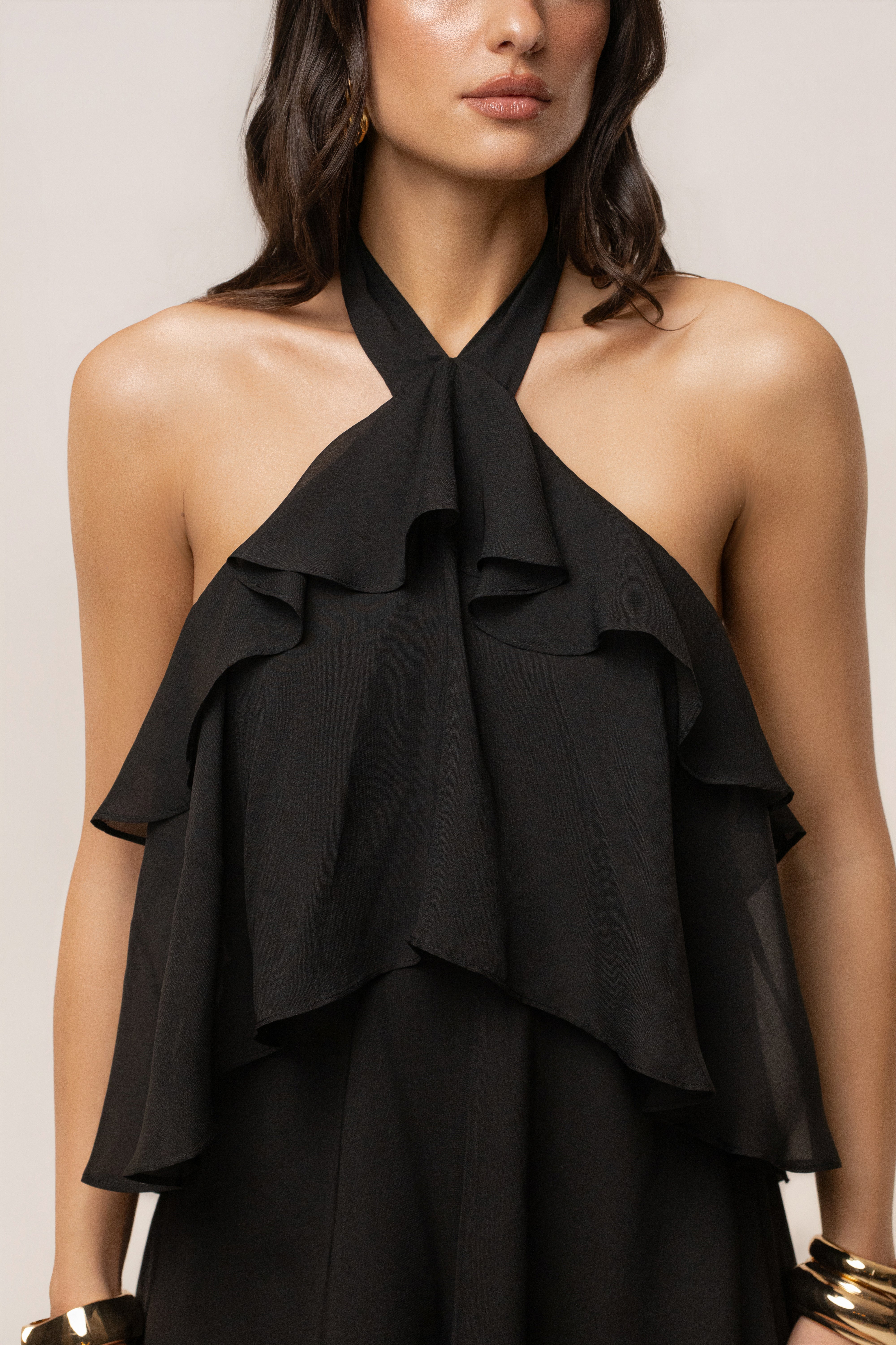 « Tête dans les Nuages » — Robe Longue en Mousseline, Noir
