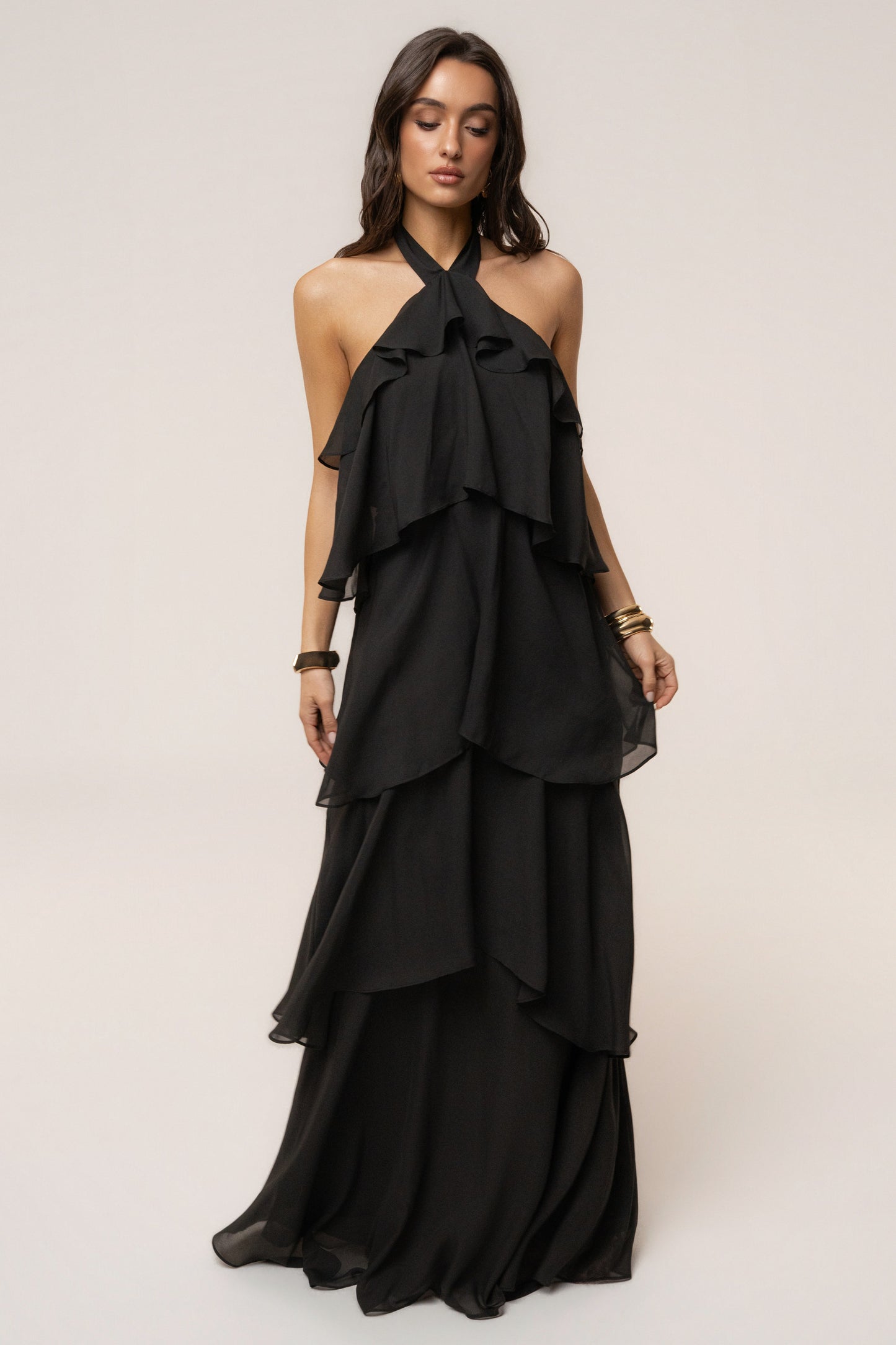 « Tête dans les Nuages » — Robe Longue en Mousseline, Noir