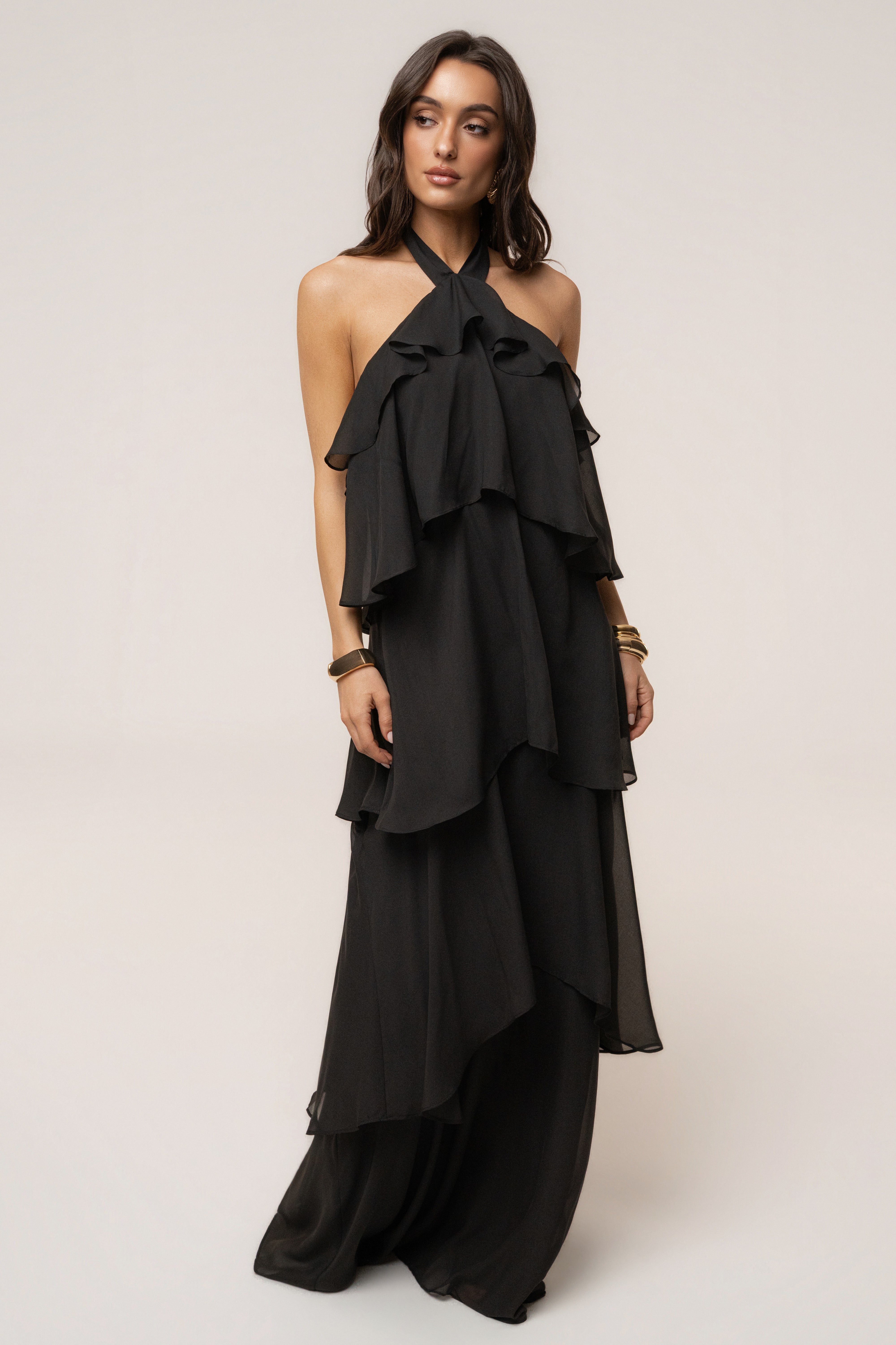 « Tête dans les Nuages » — Robe Longue en Mousseline, Noir