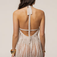 « Vague Nocturne » — Robe Longue Dos Nu Ajourée, Pierre