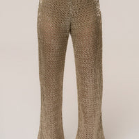 « Grand Large » — Pantalon Pailleté Jambe Droite, Vert Sauge