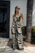 « Songe Tropical » — Ensemble Pantalon Large Imprimé Palmier, Vert Olive