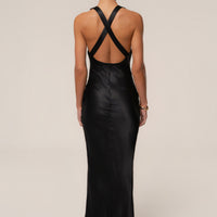 « Nuit de Satin » — Robe Longue Bustier Dos Croisé, Noir