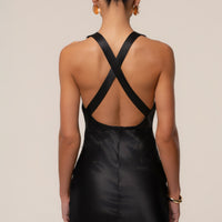 « Nuit de Satin » — Robe Longue Bustier Dos Croisé, Noir