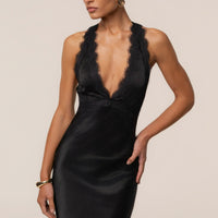 « Nuit de Satin » — Robe Longue Bustier Dos Croisé, Noir