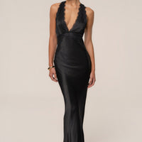 « Nuit de Satin » — Robe Longue Bustier Dos Croisé, Noir