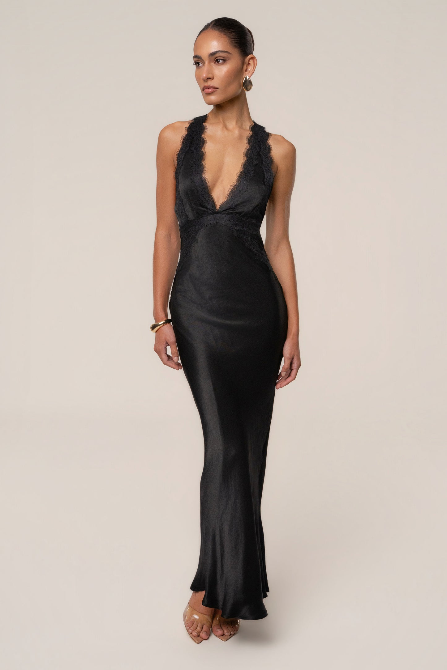« Nuit de Satin » — Robe Longue Bustier Dos Croisé, Noir
