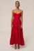 « Romance Fluide » — Robe Longue Bustier Volantée, Rouge
