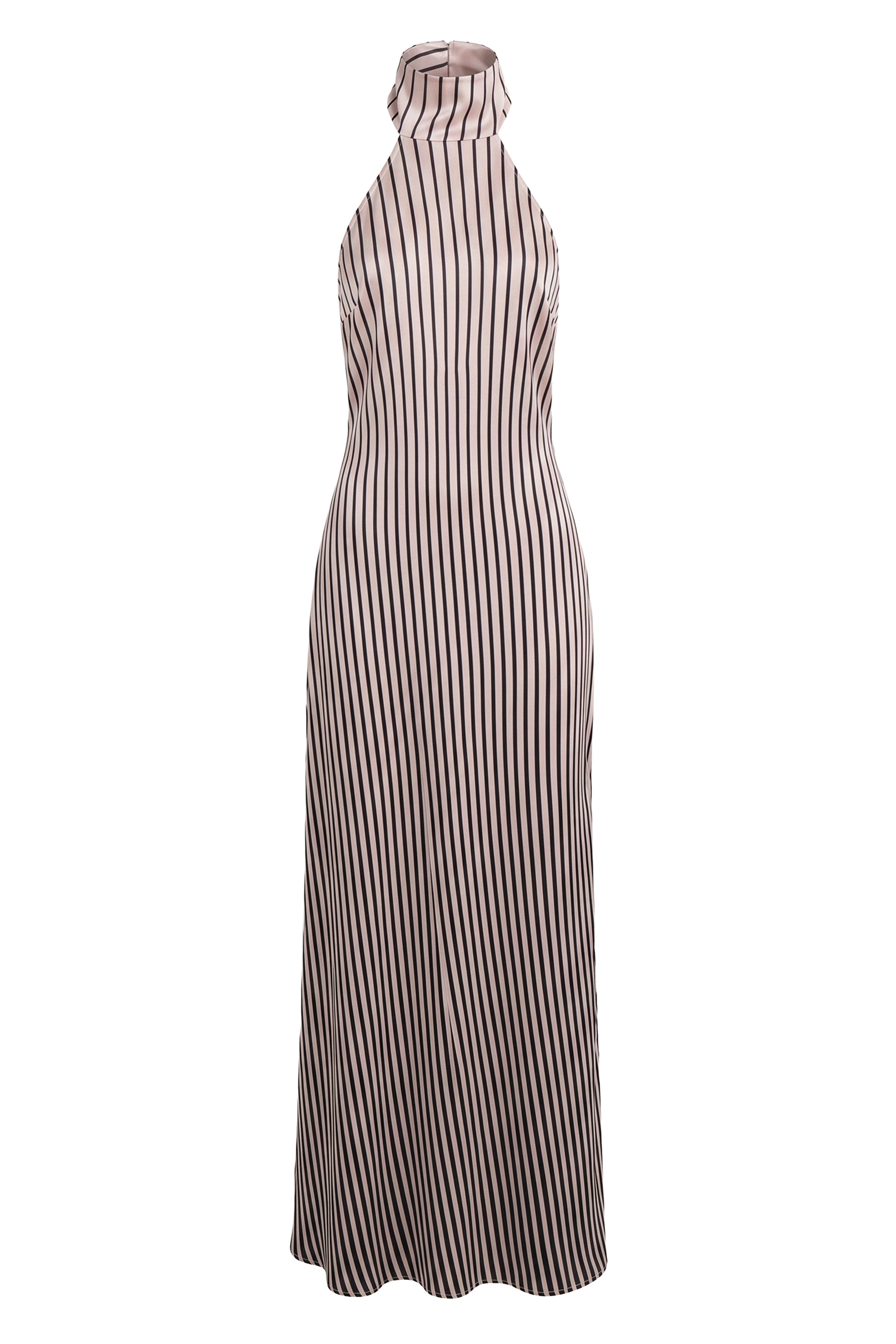 « Lueur Rayée » — Robe Longue Rayée Satinée, Ivoire