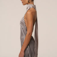 « Lueur Rayée » — Robe Longue Rayée Satinée, Ivoire