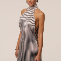 « Lueur Rayée » — Robe Longue Rayée Satinée, Ivoire