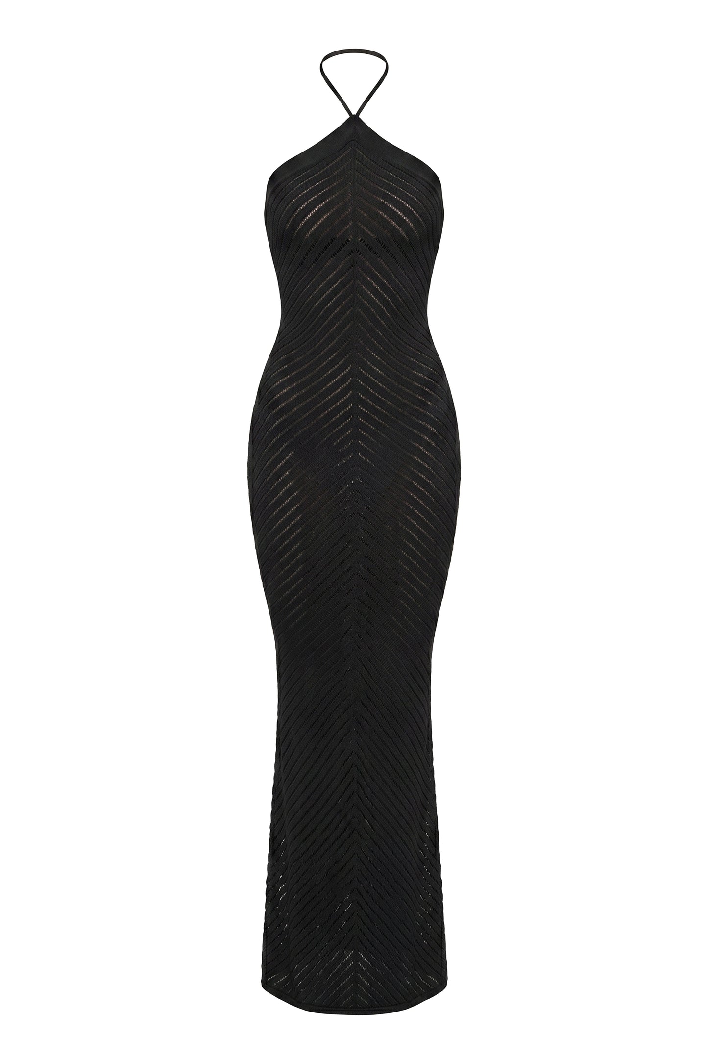 « Heure Tardive » — Robe Longue Halter Côtelée, Noir