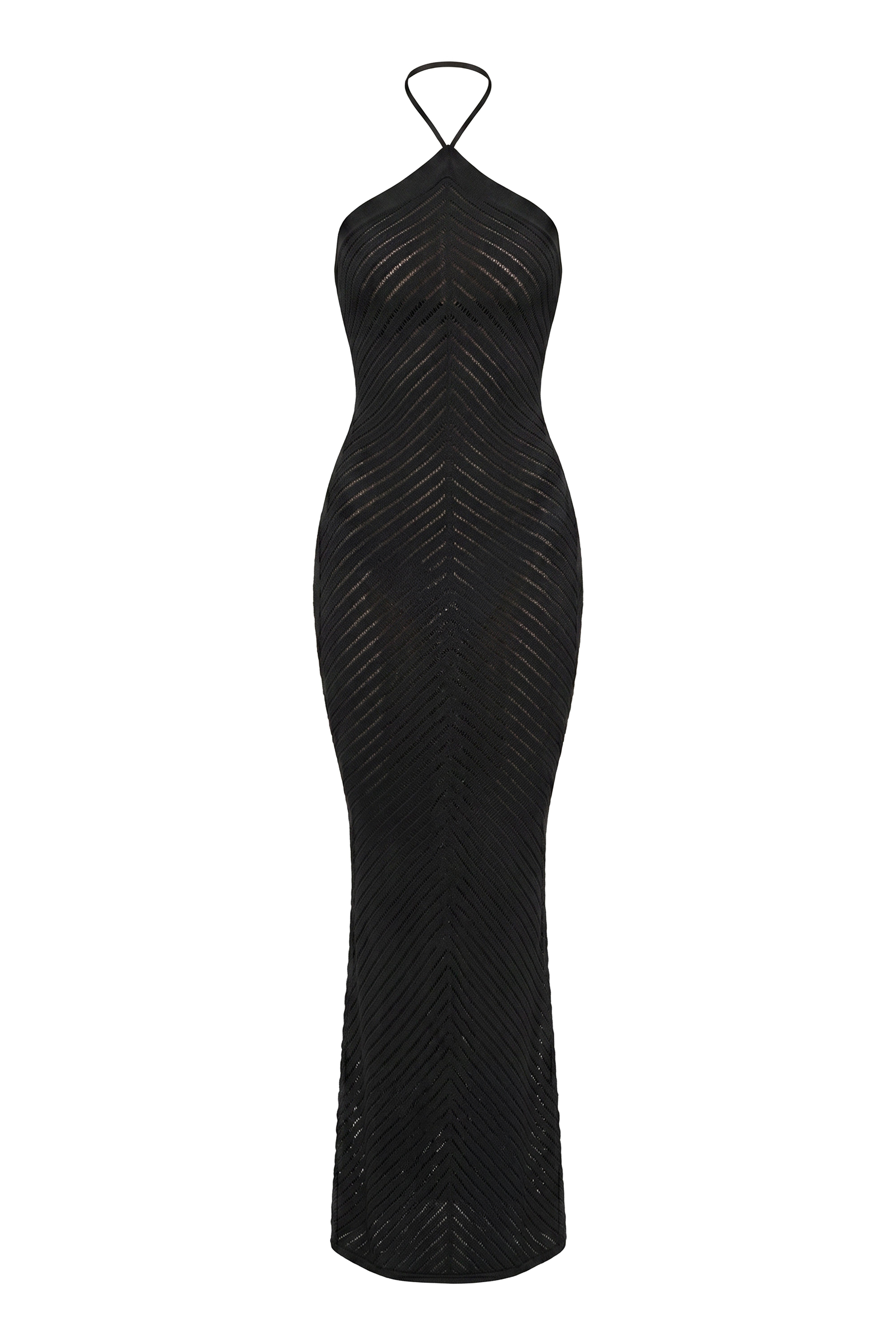 « Heure Tardive » — Robe Longue Halter Côtelée, Noir