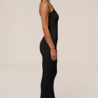 « Heure Tardive » — Robe Longue Halter Côtelée, Noir
