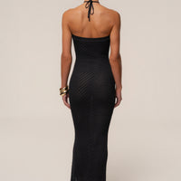 « Heure Tardive » — Robe Longue Halter Côtelée, Noir