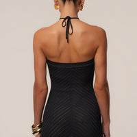 « Heure Tardive » — Robe Longue Halter Côtelée, Noir