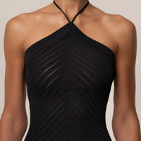 « Heure Tardive » — Robe Longue Halter Côtelée, Noir
