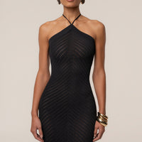« Heure Tardive » — Robe Longue Halter Côtelée, Noir