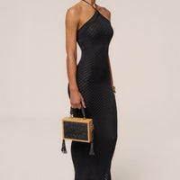 « Heure Tardive » — Robe Longue Halter Côtelée, Noir