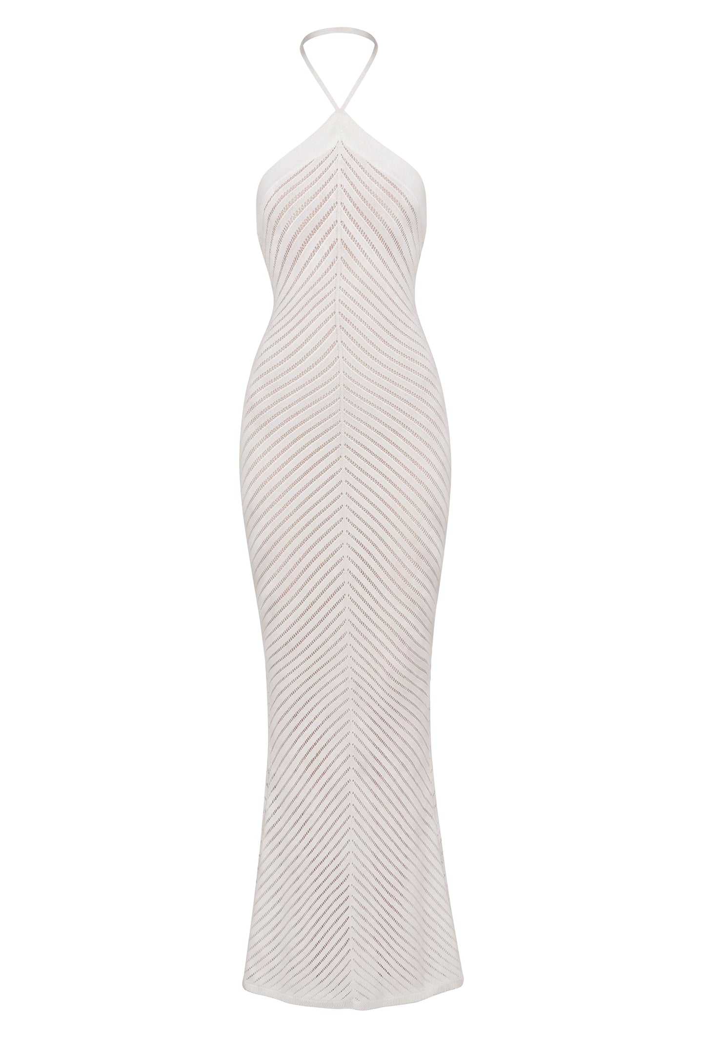« Heure Tardive » — Robe Longue Halter Côtelée, Blanc