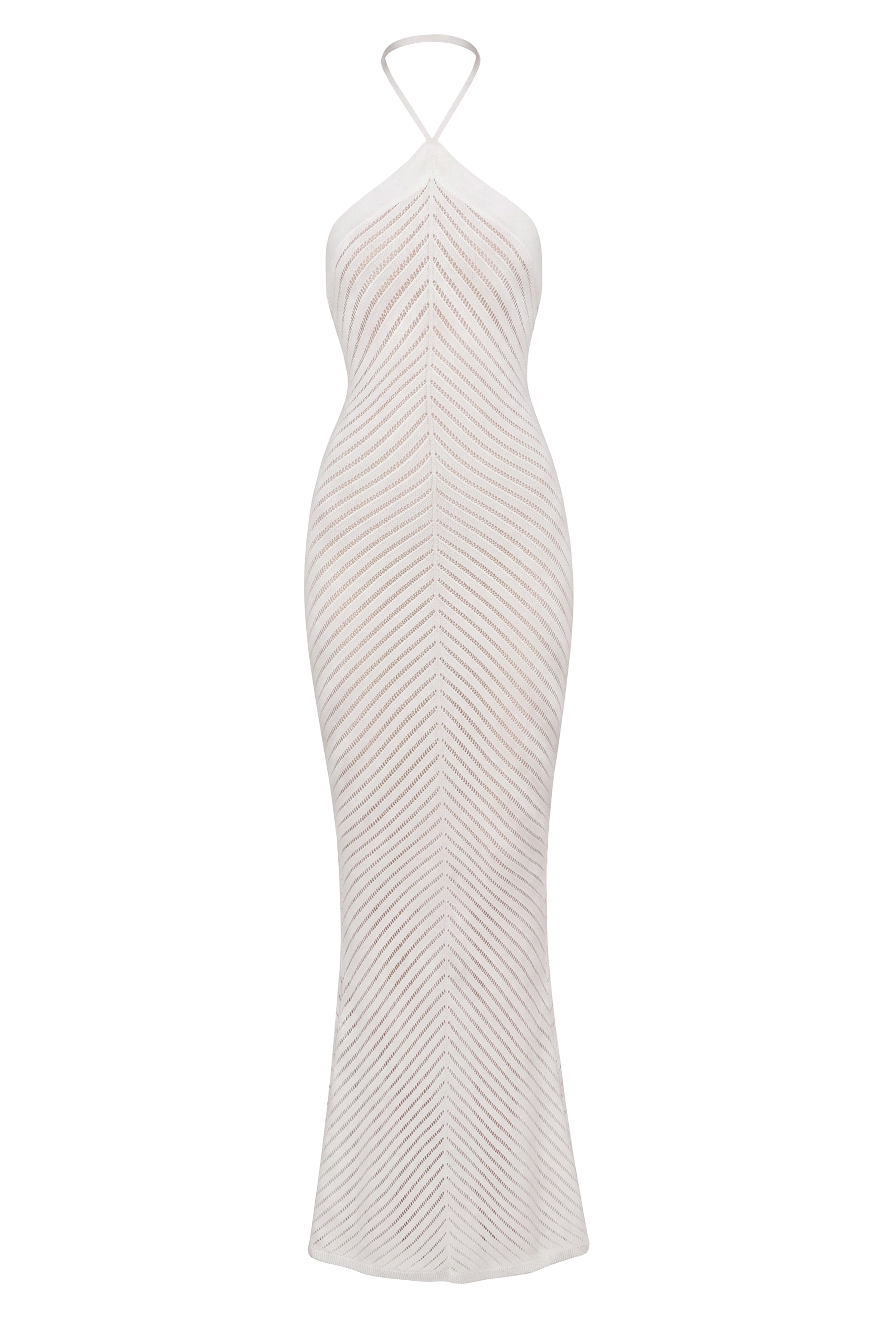 « Heure Tardive » — Robe Longue Halter Côtelée, Blanc