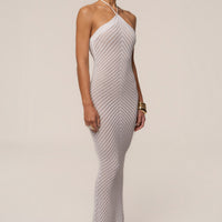 « Heure Tardive » — Robe Longue Halter Côtelée, Blanc