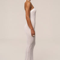 « Heure Tardive » — Robe Longue Halter Côtelée, Blanc