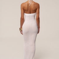 « Heure Tardive » — Robe Longue Halter Côtelée, Blanc