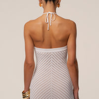 « Heure Tardive » — Robe Longue Halter Côtelée, Blanc