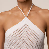 « Heure Tardive » — Robe Longue Halter Côtelée, Blanc