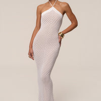« Heure Tardive » — Robe Longue Halter Côtelée, Blanc