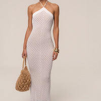 « Heure Tardive » — Robe Longue Halter Côtelée, Blanc