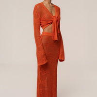 « Marbella » — Ensemble Jupe Longue en Crochet, Orange