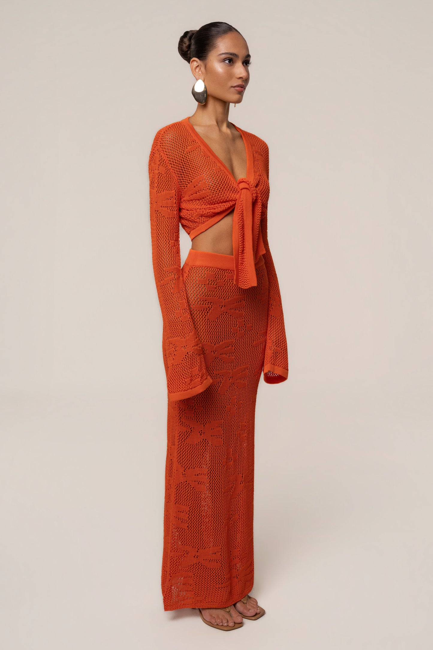 « Marbella » — Ensemble Jupe Longue en Crochet, Orange