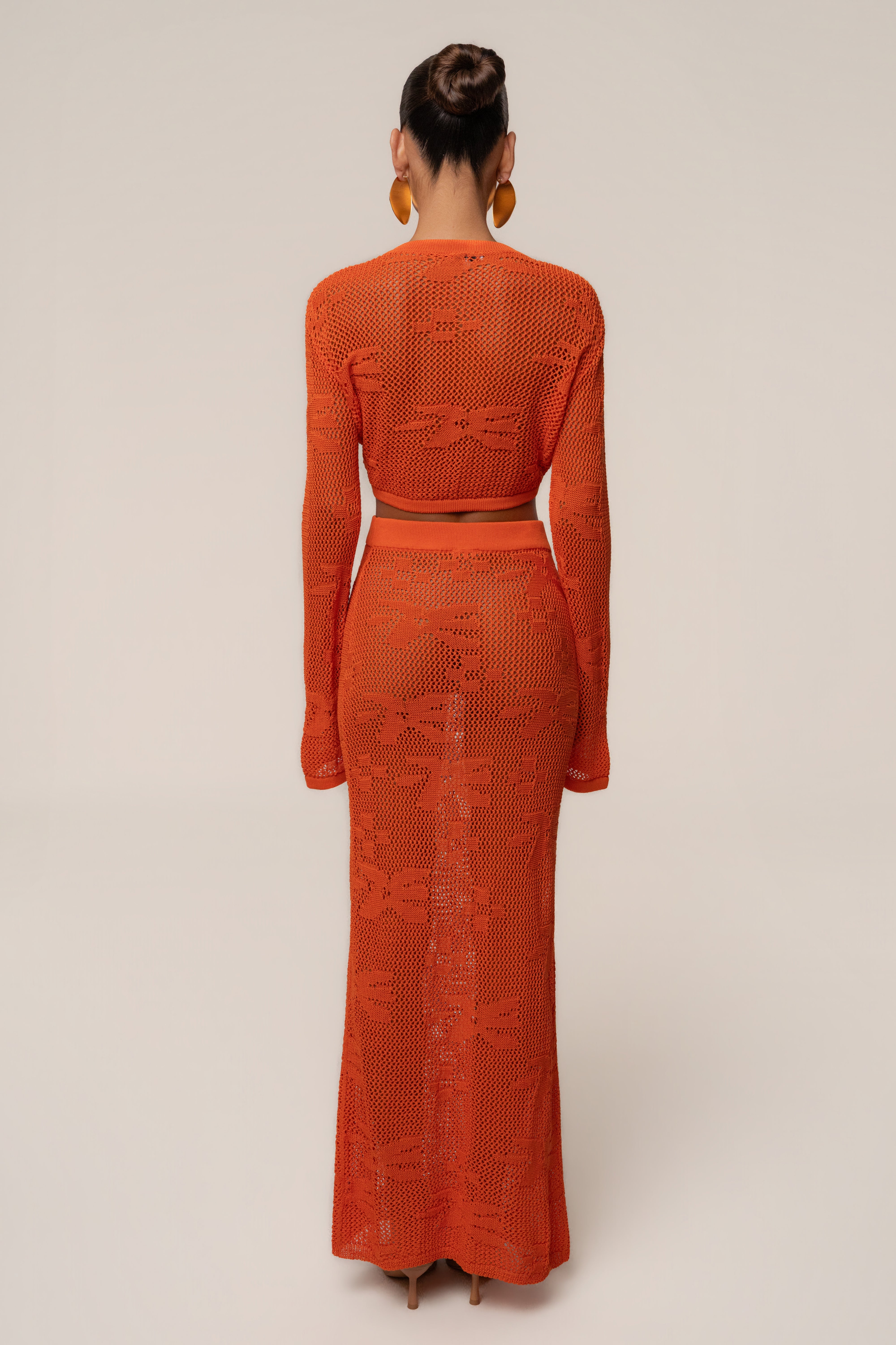 « Marbella » — Ensemble Jupe Longue en Crochet, Orange