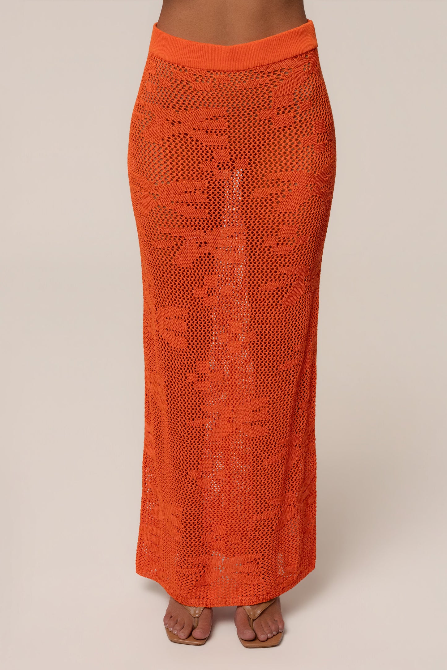« Marbella » — Ensemble Jupe Longue en Crochet, Orange