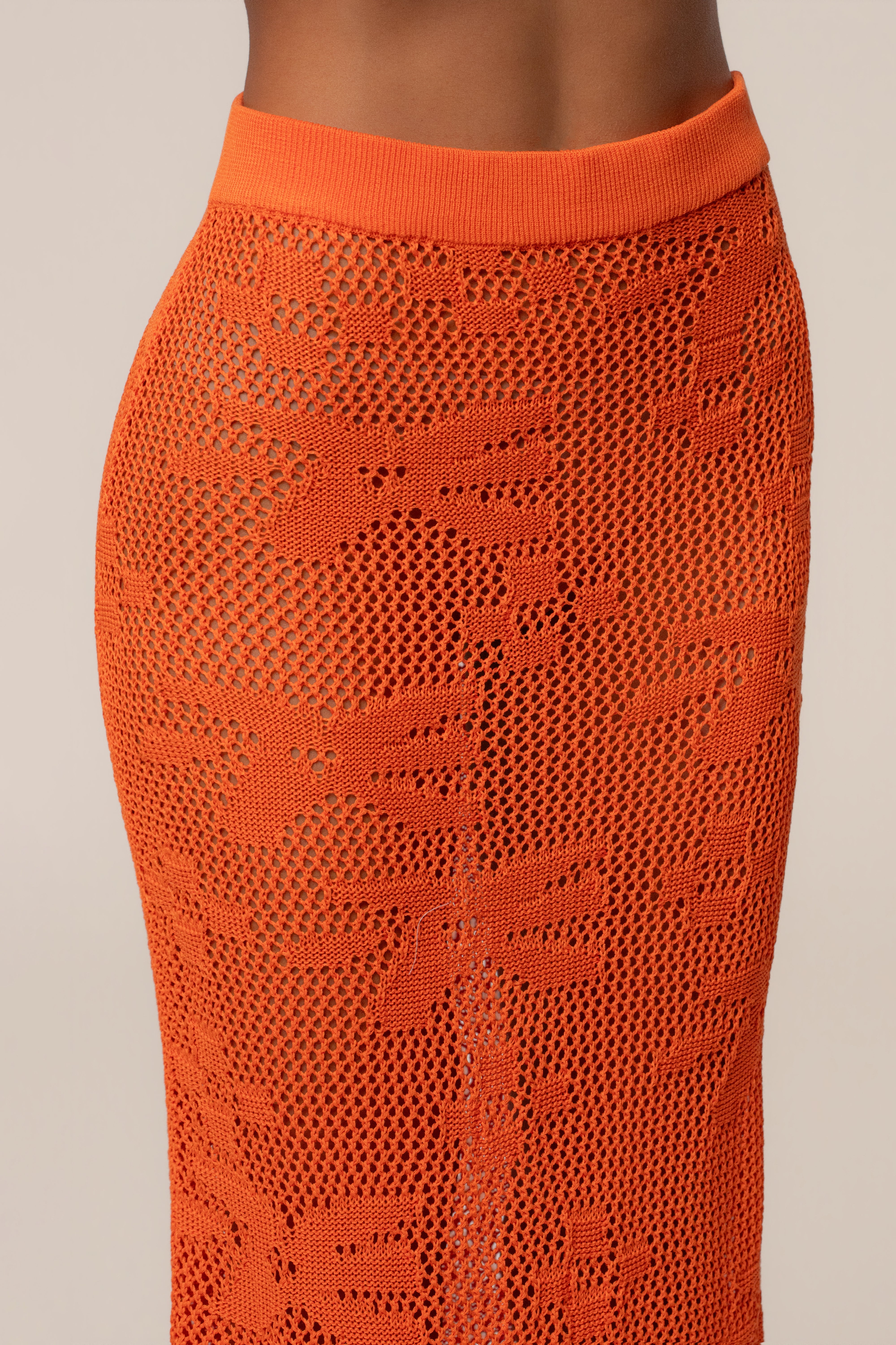 « Marbella » — Ensemble Jupe Longue en Crochet, Orange