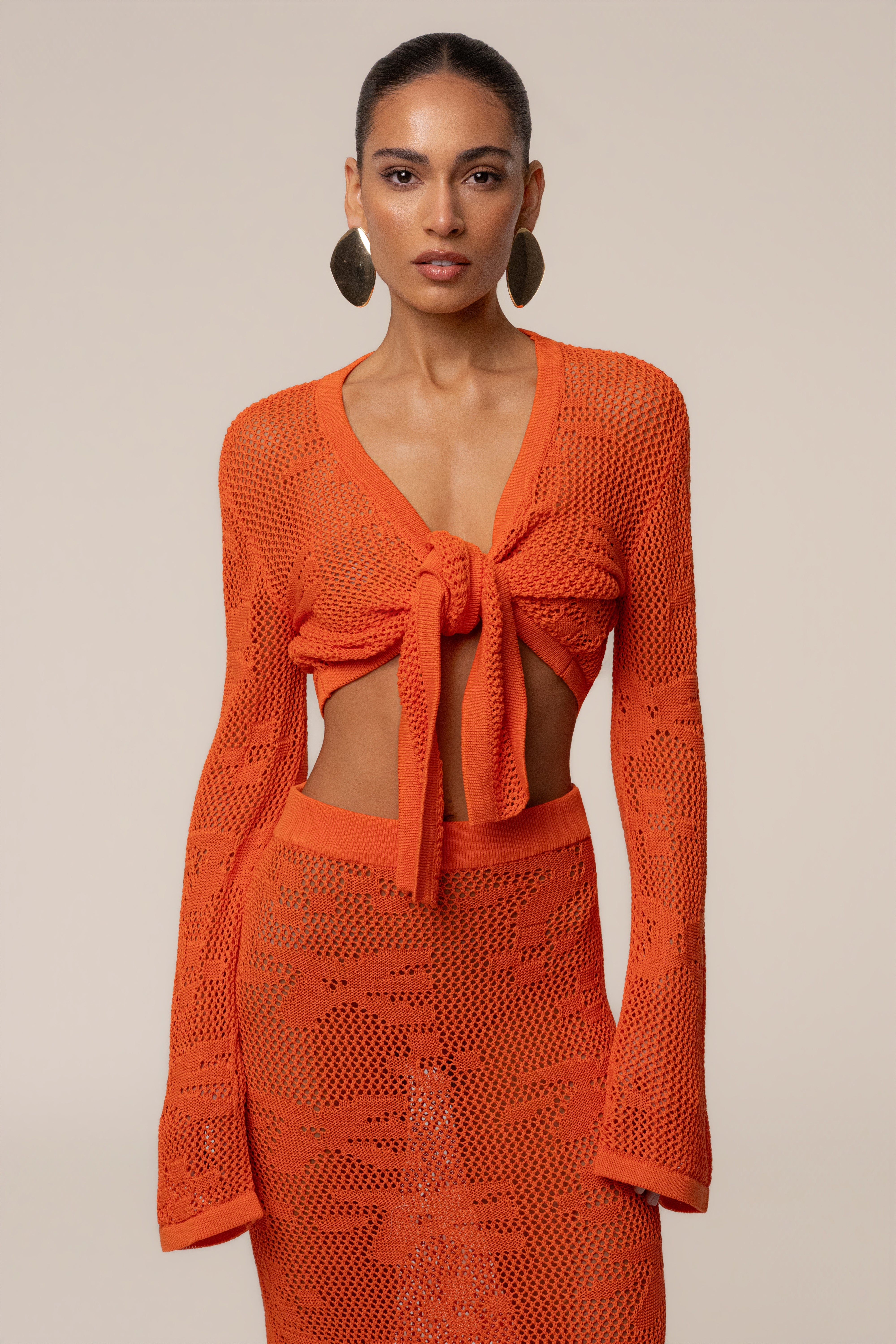 « Marbella » — Ensemble Jupe Longue en Crochet, Orange