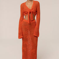 « Marbella » — Ensemble Jupe Longue en Crochet, Orange
