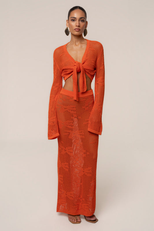 « Marbella » — Ensemble Jupe Longue en Crochet, Orange